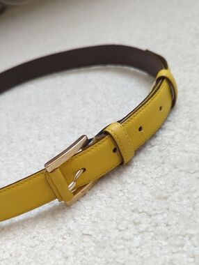 MaxMara Yellow Leather Belt with Gold Buckle